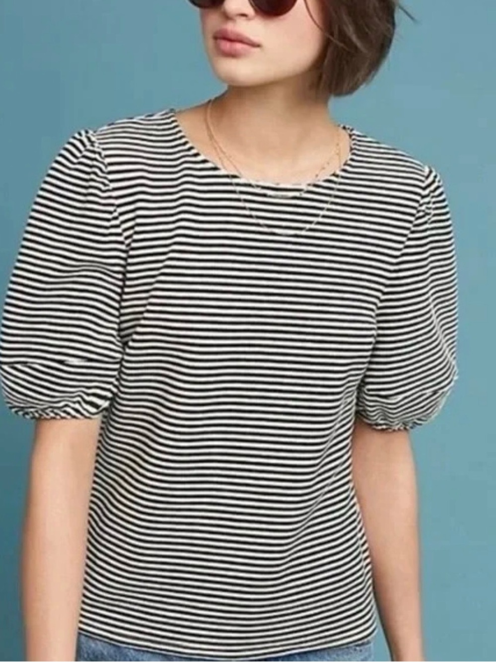 Anthropology Dolan Stripped Puff Shoulder Top Size S